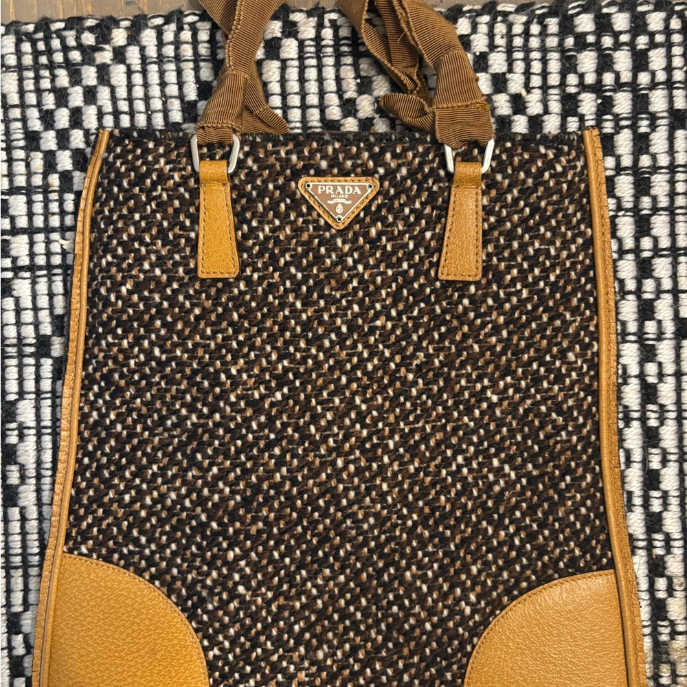 Prada Brown and Tan Woven Tote